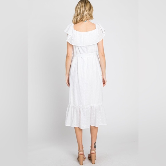(R9)PINKBLUSH White off-the-shoulder dress with ruffles and eyelet embroidery S - Picture 4 of 14